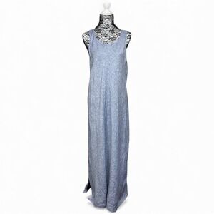 Linen Maxi Shift Dress Open Back Minimalist Coastal Sleeveless US 12 Resortwear